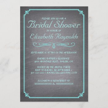 Chalkboard Teal & Silver Bridal Shower Invitations by topinvitations at Zazzle