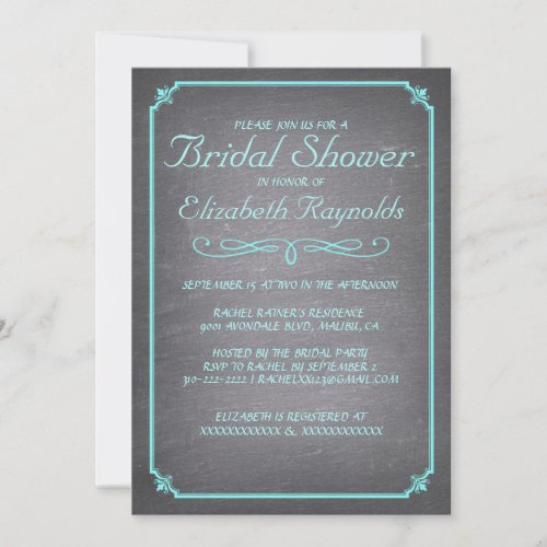 Chalkboard Teal &amp; Silver Bridal Shower Invitations