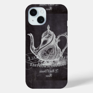Chalkboard teapot Alice in Wonderland tea party iPhone 15 Case