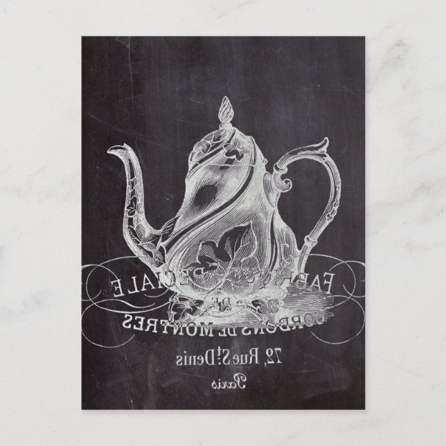 Chalkboard teapot Alice in Wonderland tea party Postcard (Front)