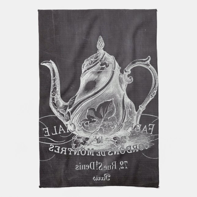 Chalkboard teapot Alice in Wonderland tea party Towel (Vertical)