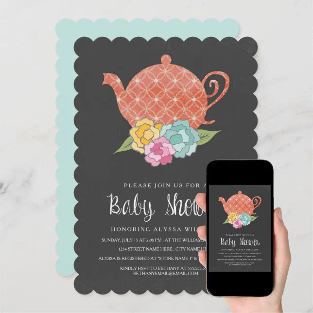 Chalkboard Teapot Baby Shower Invitation Zazzle