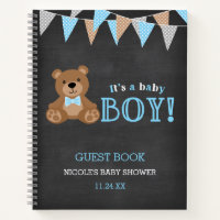 Chalkboard Teddy Bear Boy Baby Shower Guest Book