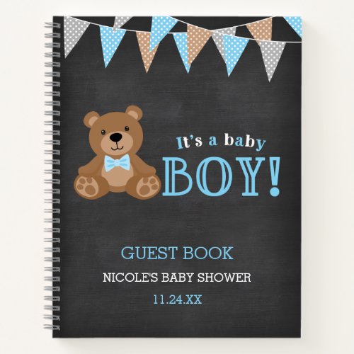 Chalkboard Teddy Bear Boy Baby Shower Guest Book