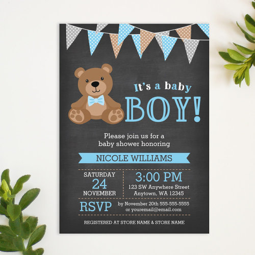 Bear Baby Shower Invitation, Boy, Baby Boy, Bear, Teddy Bear