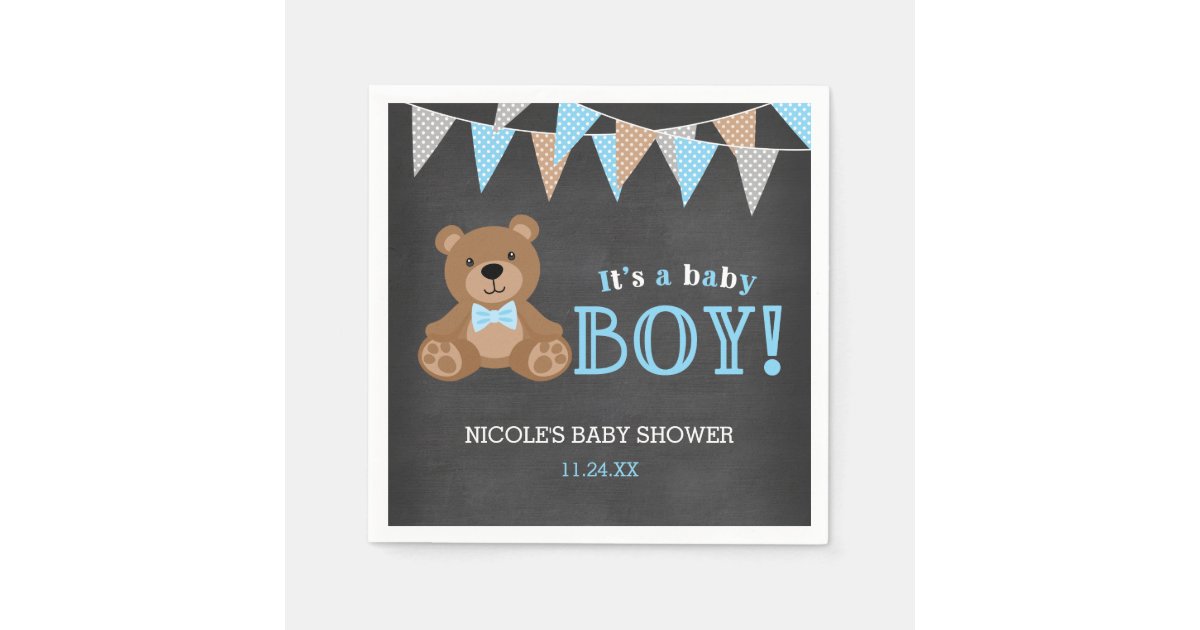 Chalkboard Teddy Bear Boy Baby Shower Wrapping Paper