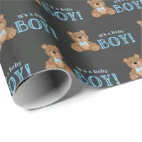 Chalkboard Teddy Bear Boy Baby Shower Wrapping Paper