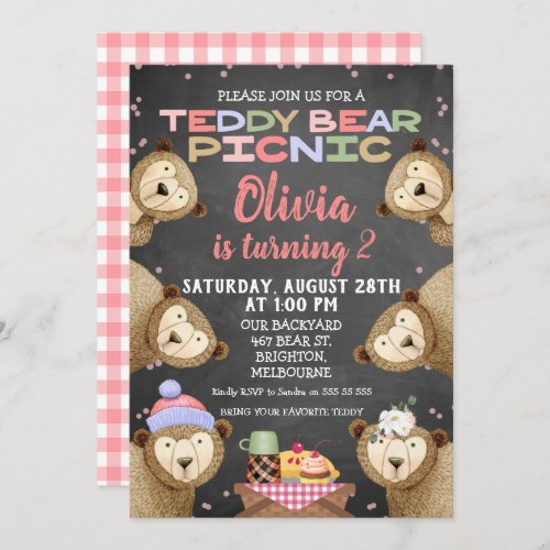 Chalkboard Teddy Bear Picnic Birthday Invitation