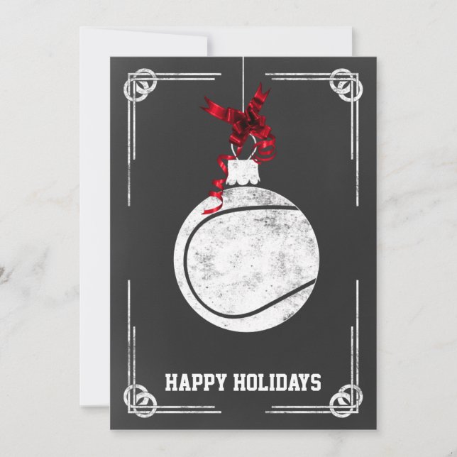 chalkboard tennis player Christmas Cards (Front)
