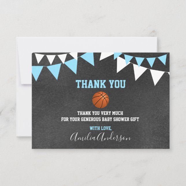 Chalkboard THANK YOU BASKETBALL BOY baby shower Card (Front)