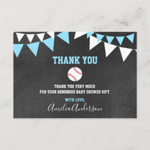 Chalkboard THANK YOU Blue BASEBALL BOY baby shower Card