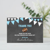 Chalkboard THANK YOU Blue FOOTBALL BOY baby shower Invitation (Standing Front)