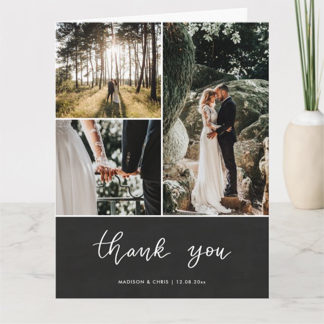 Chalkboard Thank You Script Wedding Photo Collage (Front)
