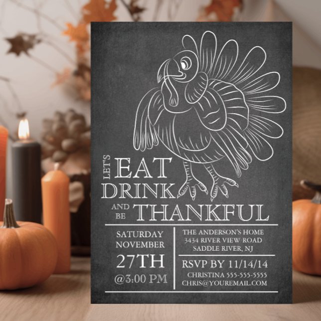 Chalkboard Thanksgiving Day Dinner Invitation (Creator Uploaded)