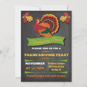 Chalkboard Thanksgiving dinner party invitations
