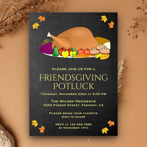 Chalkboard Thanksgiving Potluck Party Invitation