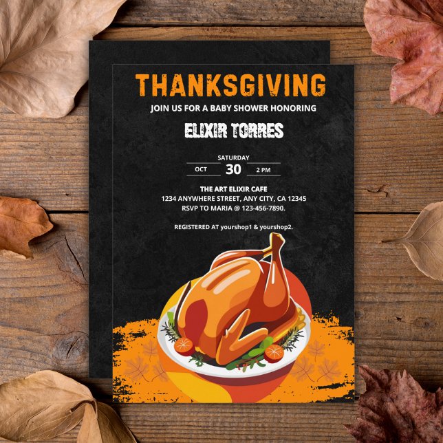 Chalkboard Thanksgiving Roasted Turkey Baby Shower Invitation (Creator Uploaded)