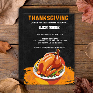 Chalkboard Thanksgiving Roasted Turkey Baby Shower Invitation
