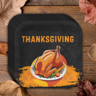 Chalkboard Thanksgiving Roasted Turkey Baby Shower Paper Plates