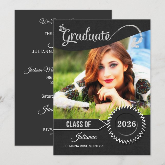 Chalkboard Theme Class of 2026 Graduation Invitation (Front/Back)