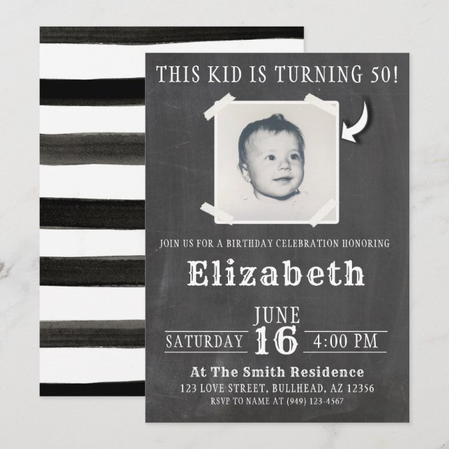 Chalkboard This Kid is turning Adult Photo Invite (Front/Back)