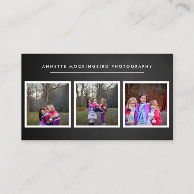 Chalkboard Three Photo | Children Photography Business Card (Front)