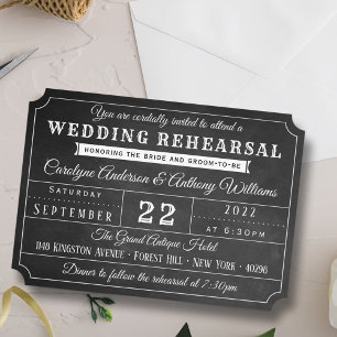 Chalkboard Ticket Wedding Rehearsal Dinner Invitation