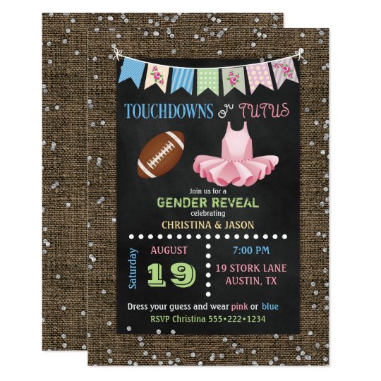 Chalkboard Touchdowns or Tutus Gender Reveal Card | Zazzle.com