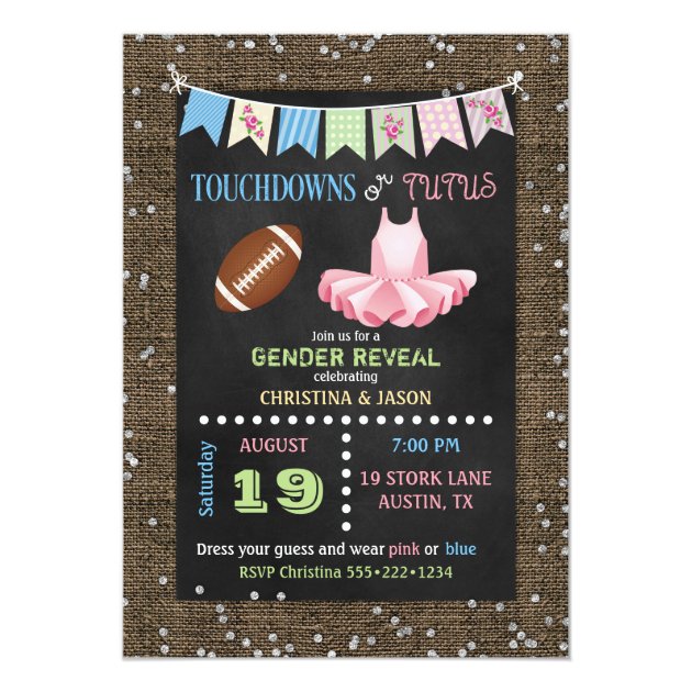 Chalkboard Touchdowns Or Tutus Gender Reveal Invitation