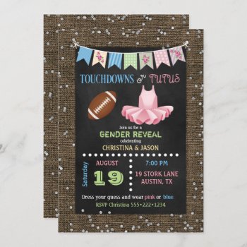 Chalkboard Touchdowns Or Tutus Gender Reveal Invitation by nawnibelles at Zazzle