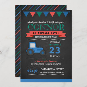Chalkboard Tractor/Farm Birthday Party Invitation