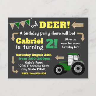 Chalkboard Tractor Invite, Birthday Tractor Invitation Postcard