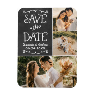 Chalkboard Triple Photo Collage Save the Date Magnet