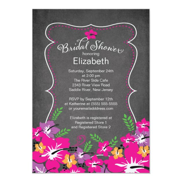 Chalkboard Tropical Hibiscus Flowers Bridal Shower Invitation
