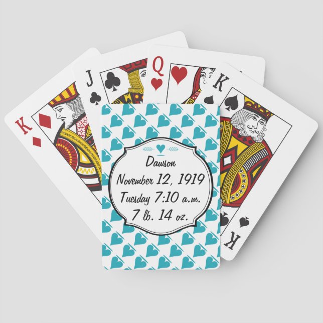 Chalkboard Turquiose Aqua Heart Baby Boy Poker Cards (Back)