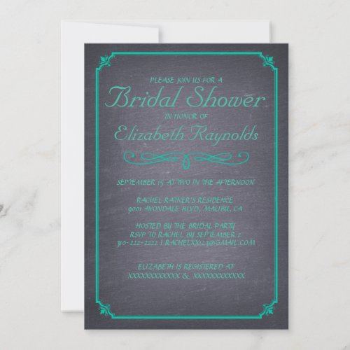 Chalkboard Turquoise Bridal Shower Invitations