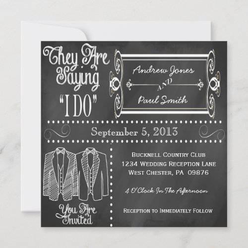 Chalkboard Tuxedo Gay Wedding Invitations
