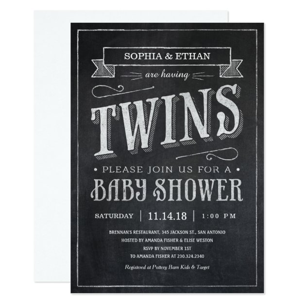 Chalkboard Twin Baby Shower Invitations