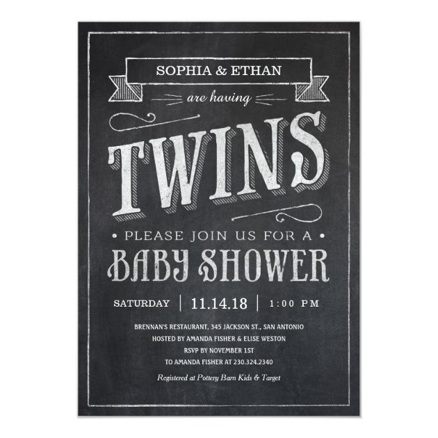 Chalkboard Twin Baby Shower Invitations