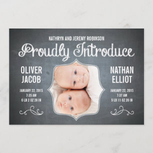 Chalkboard Twins Birth Announcements