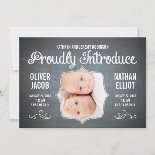 Chalkboard Twins Birth Announcements