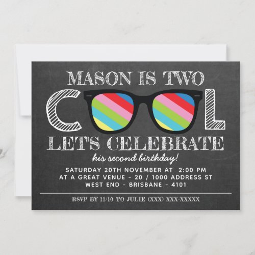 Chalkboard Two Cool Two Years Old Birthday Invitation