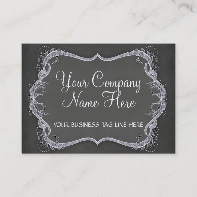 Chalkboard Typographic Leaf Swirl Modern Business Business Card (Front)