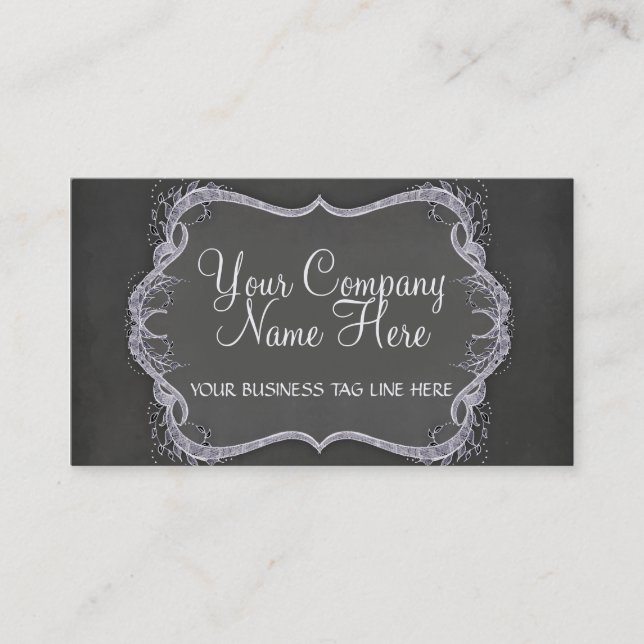 Chalkboard Typographic Leaf Swirl Modern Business Card (Front)