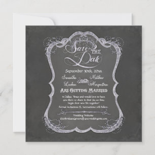 Chalkboard Typographic Leaf Swirl Rustic Wedding Invitation