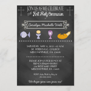 Chalkboard Typography 1st Communion Invitation