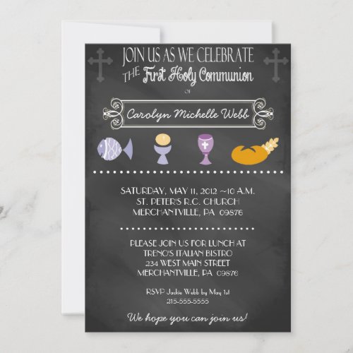 Chalkboard Typography 1st Communion Invitation