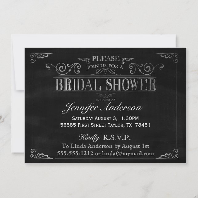 Chalkboard Typography Bridal Shower Invitation (Front)