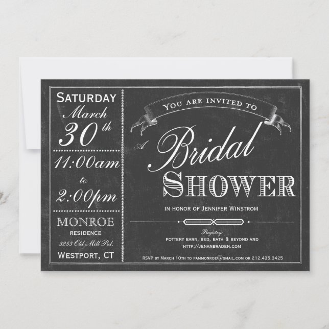 Chalkboard Typography Bridal Shower Invitation (Front)