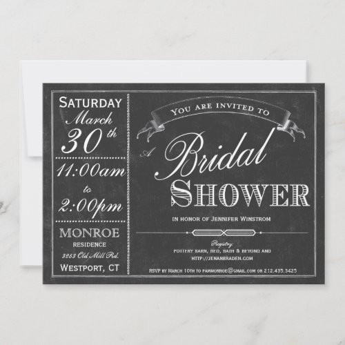 Chalkboard Typography Bridal Shower Invitation